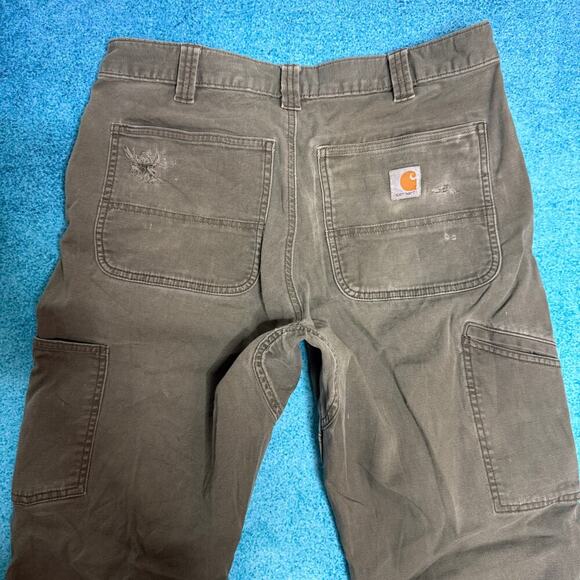 Carhartt Double Knee Carpenter Pants 33x34 Olive Green Distressed Y2K Workwear - Picture 13 of 16